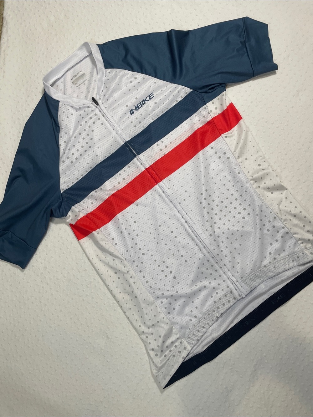 INBIKE Short Sleeve Cycling Jersey White with Navy & Red Stripes full zip ML